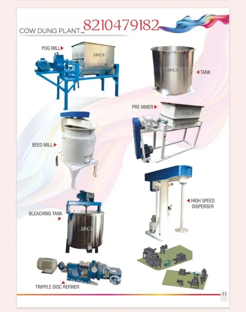 Cow dung paint plant machine layout chart showing disperser, tanks, mill and mixer